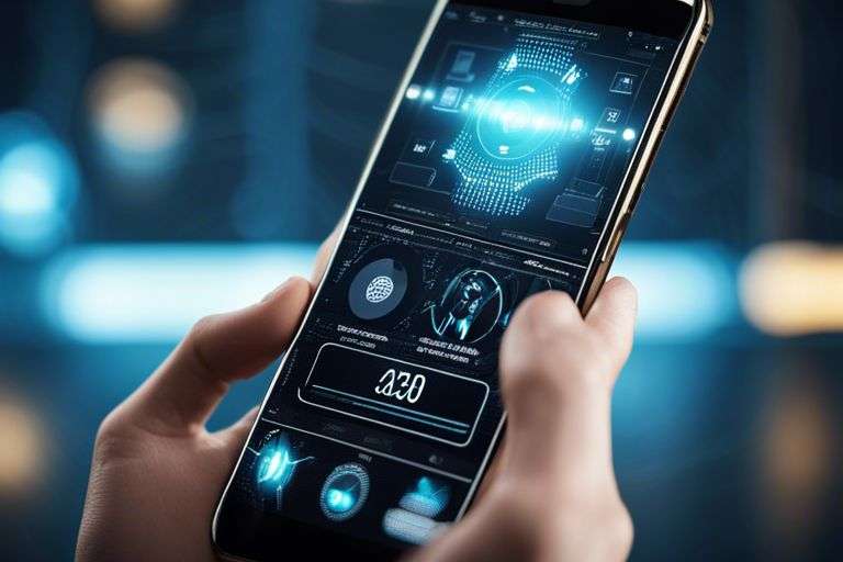 Futuristic smartphone interface being used.