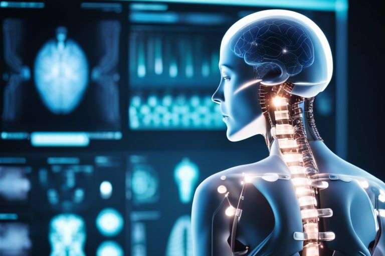 Digital rendering of human anatomy with brain focus.