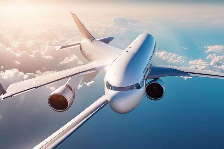 Commercial airplane flying above clouds during daytime.