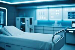 Modern hospital room with advanced equipment.