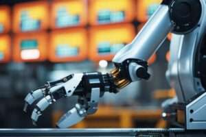 Industrial robotic arm in automation production line.