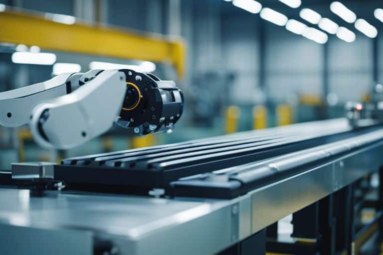 Industrial robotic arm on assembly line.