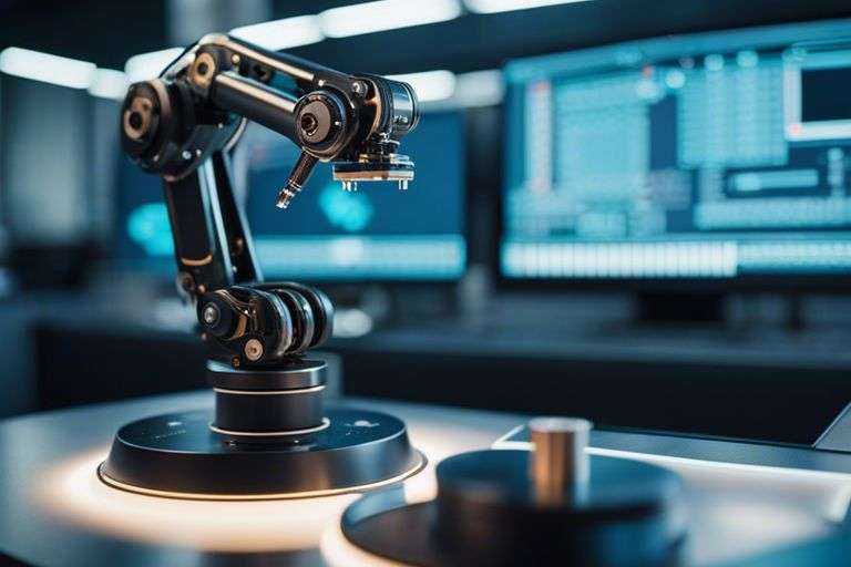 Industrial robot arm in modern manufacturing setting.