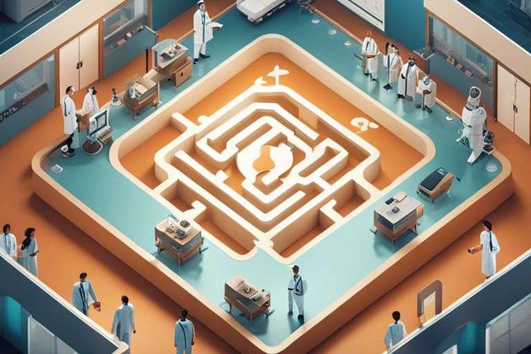 Illustration of conceptual medical laboratory with maze layout.