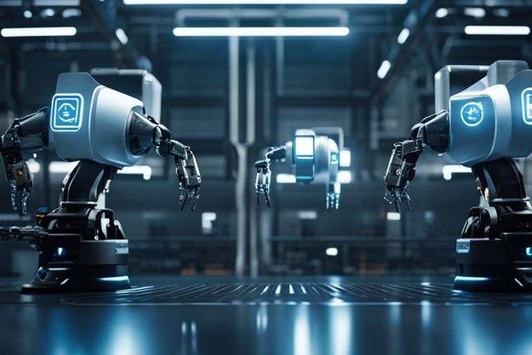 Industrial robots in automated factory setting